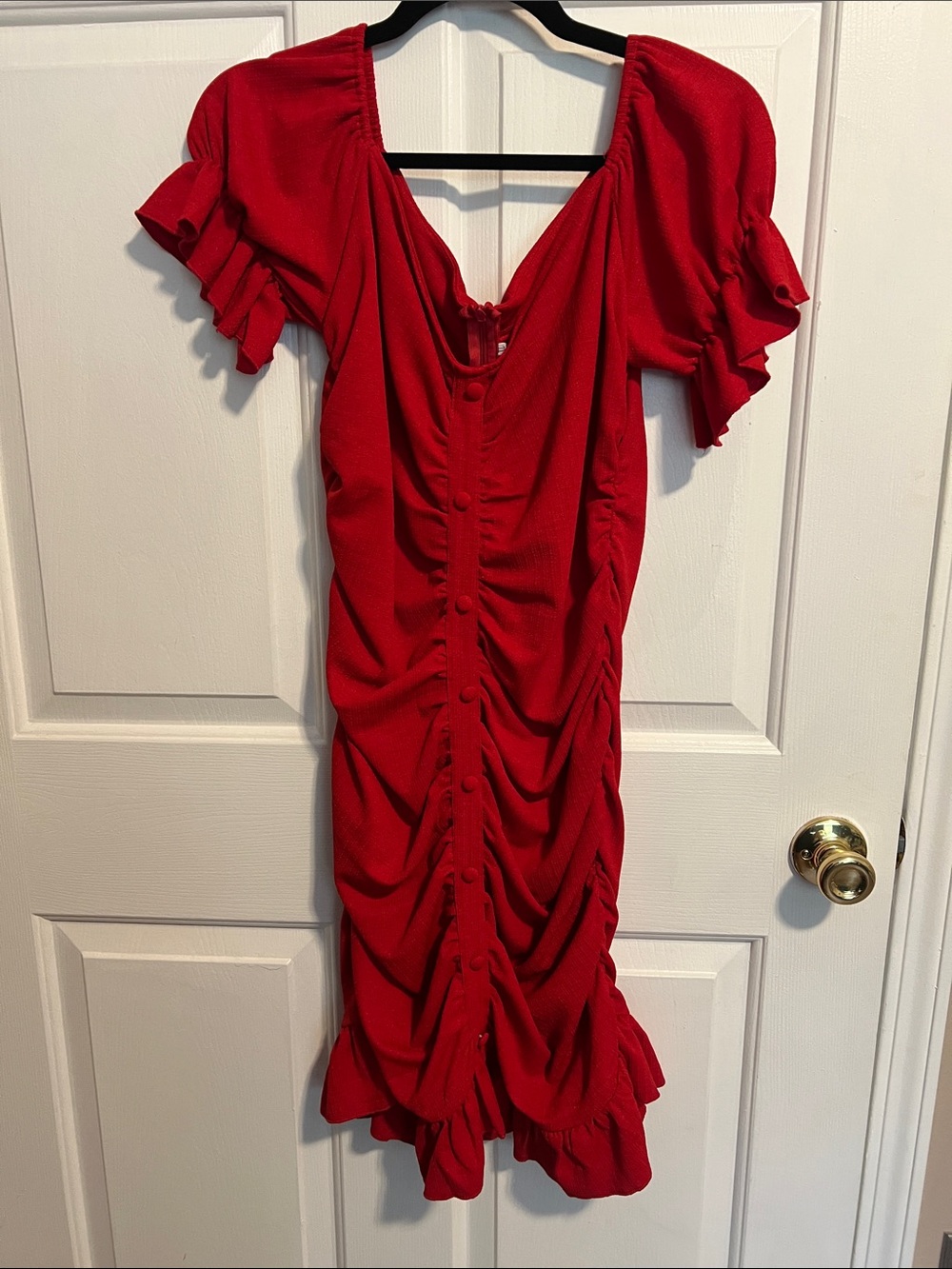 Red Ruched Short Sleeve Dress - Women's